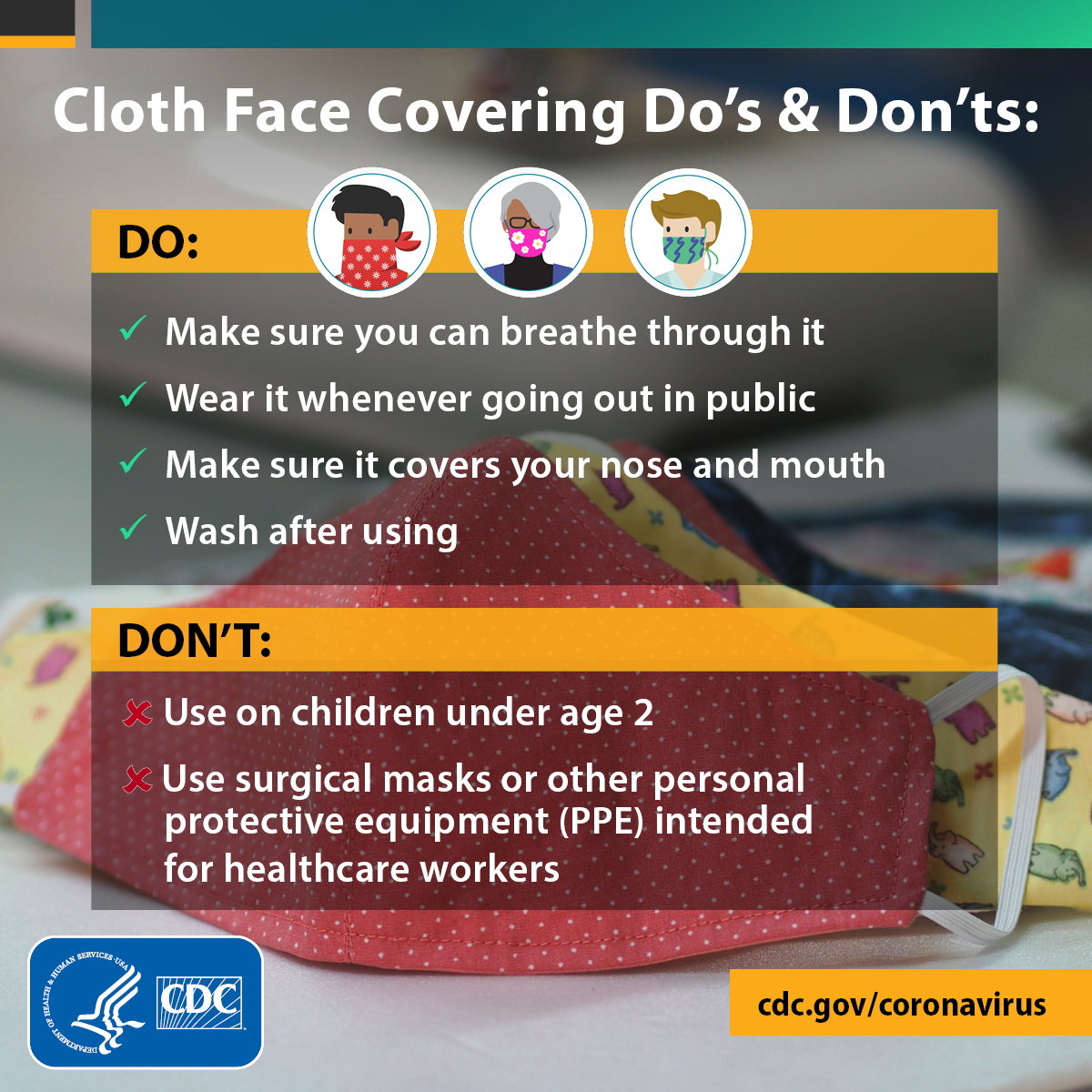 CDC recommends that everyone wear a face mask while out in public